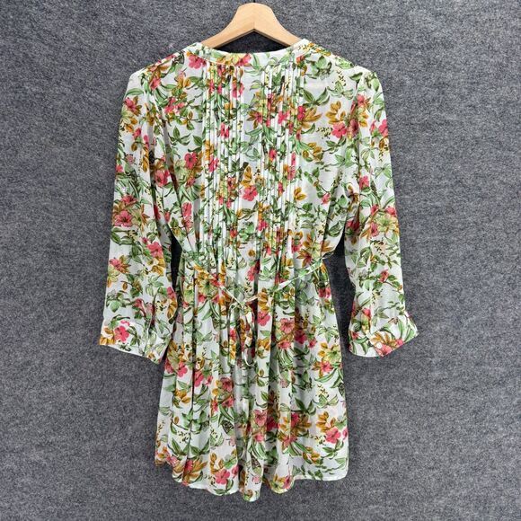 American Rag Cie Button Up Top Women S Small White Floral 3/4 Sleeve V-Neck - Picture 2 of 7